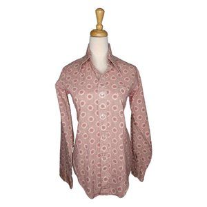 Vintage Button Down Shirt Maroon Medallion Print